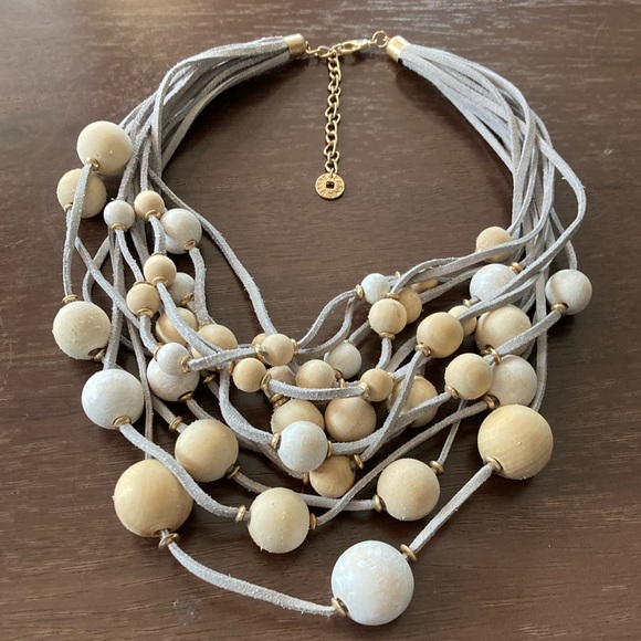Tan and White Multi-Strand Statement Necklace - Picture 1 of 10